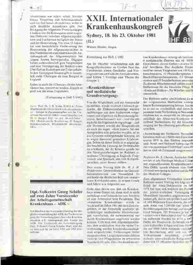 Vorschauseite 1: XXII. Internationaler Krankenhauskongreß Sydney 18. bis 23. Oktober 81
