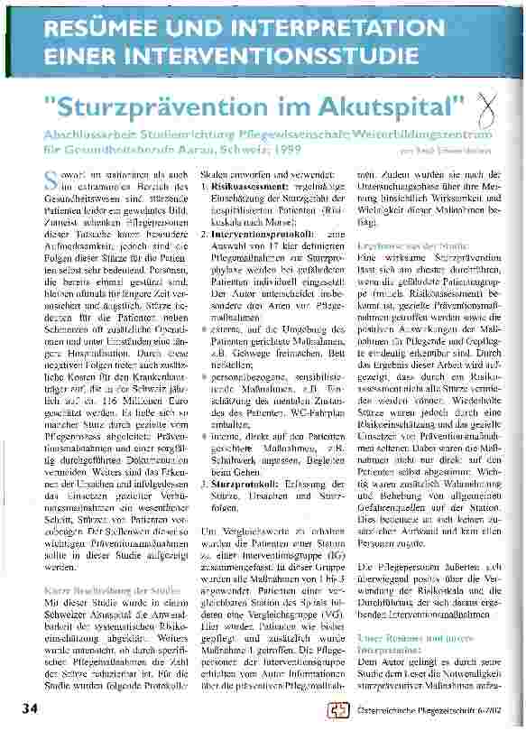 Vorschauseite 1: Sturzprävention im Akutspital Resümee und Interpretation einer Interventionsstudie