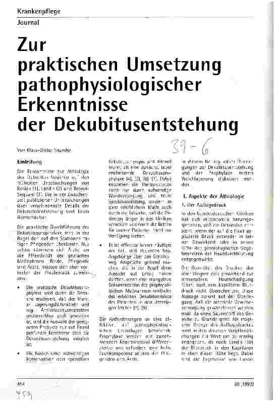 Vorschauseite 1: Zur praktischen Umsetzung pathophysiologischer Erkenntnisse der Dekubitusentstehung