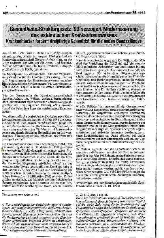 Vorschauseite 2: Krankenhäuser durch GSG ´93 am schwersten betroffen DKG begrüßt Verbesserung der Verzahnung ambulanter/stationärer Bereich