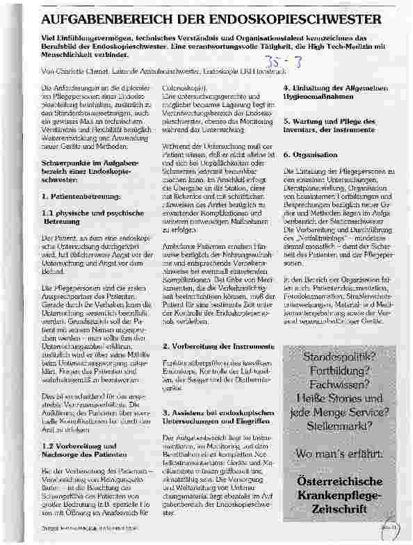 Vorschauseite 1: Aufgabenbereich der Endoskopieschwester