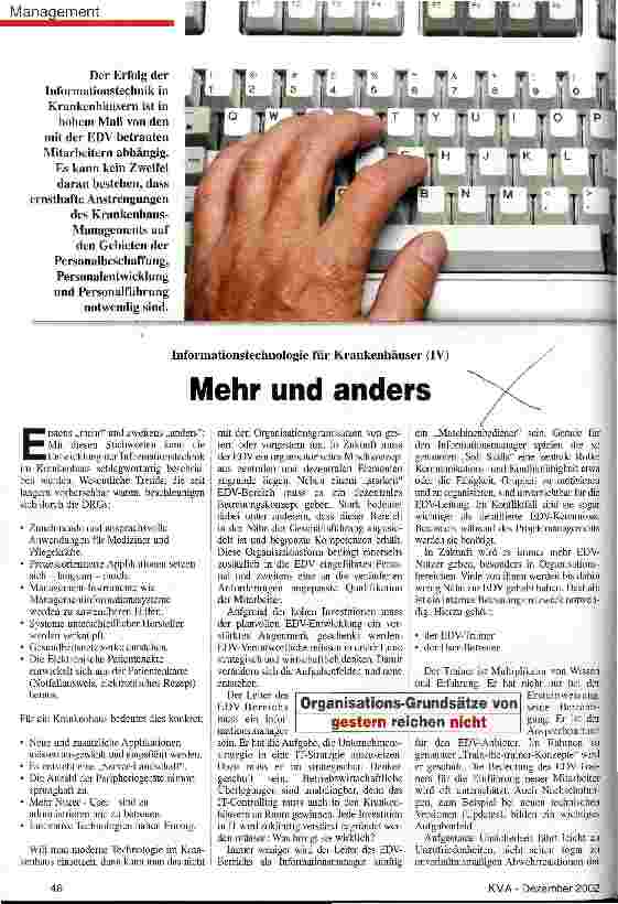 Vorschauseite 1: Informationstechnologie für Krankenhäuser (IV) Mehr und anders