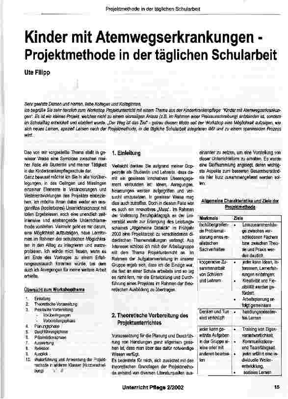 Vorschauseite 1: Kinder mit Atemwegserkrankungen -Projektmethode in der täglichen Schularbeit