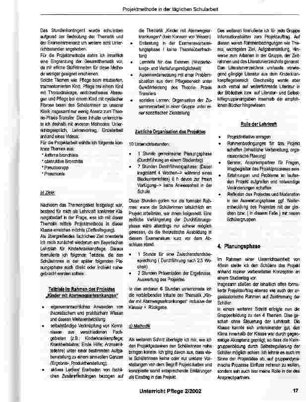 Vorschauseite 3: Kinder mit Atemwegserkrankungen -Projektmethode in der täglichen Schularbeit
