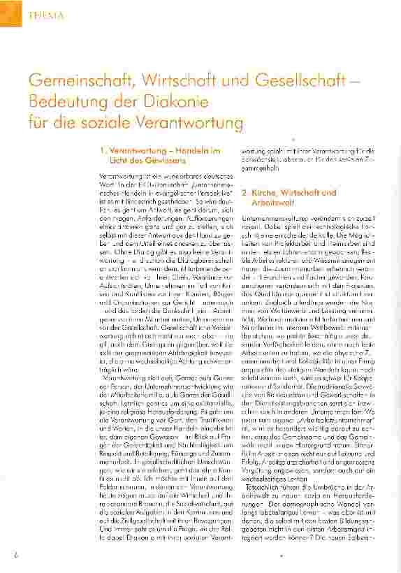Vorschauseite 1: Gemeinschaft, Wirtschaft und Gesellschaft Bedeutung der Diakonie für die soziale Verantwortung