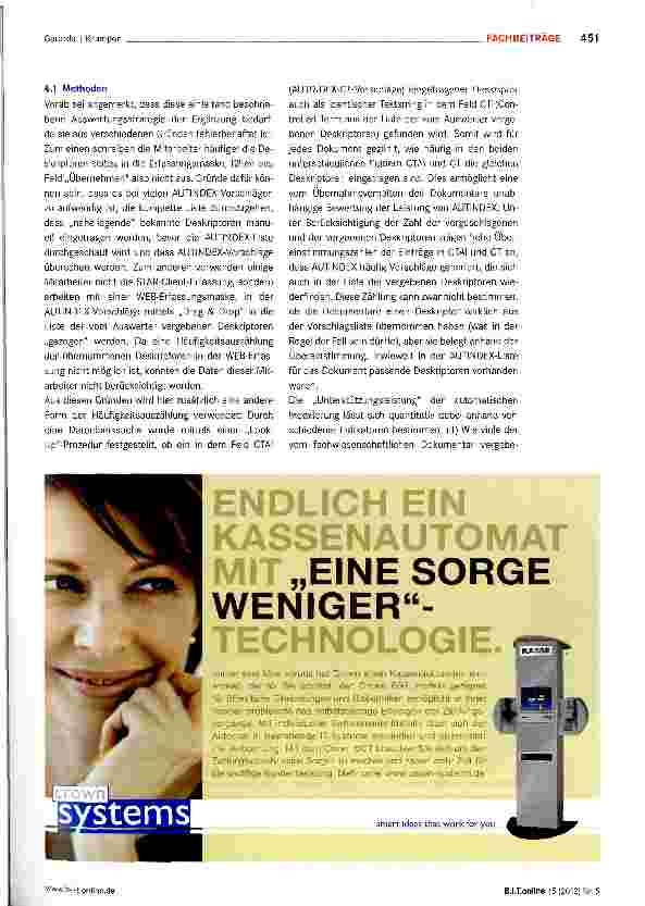 Vorschauseite 5: Automatisierte und intellektuelle Verschlagwortung am Beispiel psychologischer Fachliteratur im Vergleich