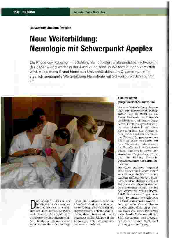 Vorschauseite 1: Neue Weiterbildung: Neurologie mit Schwerpunkt Apoplex