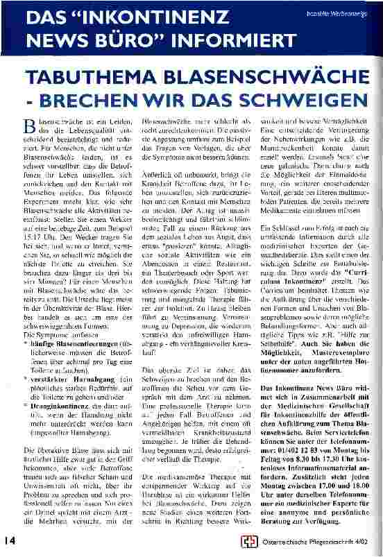 Vorschauseite 1: Tabuthema Blasenschwäche - Brechen wir das Schweigen