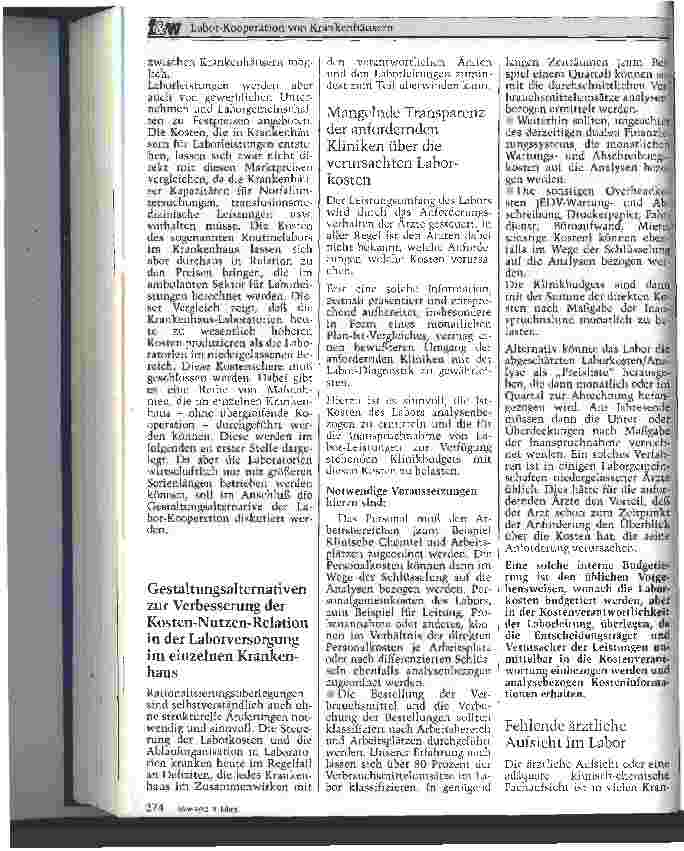 Vorschauseite 2: Labor-Kooperation von Krankenhäusern Ein Ansatzpunkt für Überlegungen zur Kostendämpfung