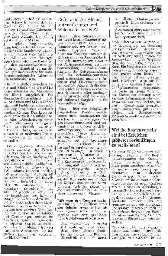Vorschauseite 3: Labor-Kooperation von Krankenhäusern Ein Ansatzpunkt für Überlegungen zur Kostendämpfung