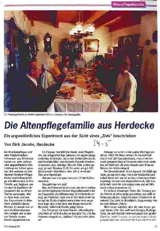 Vorschauseite 1: Die Altenpflegefamilie aus Herdecke Ein ungewöhnliches Experiment aus der Sicht eines Zivis beschrieben