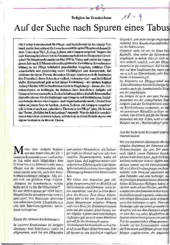 Vorschauseite 1: Religion im Krankenhaus Auf der Suche nach Spuren eines Tabus