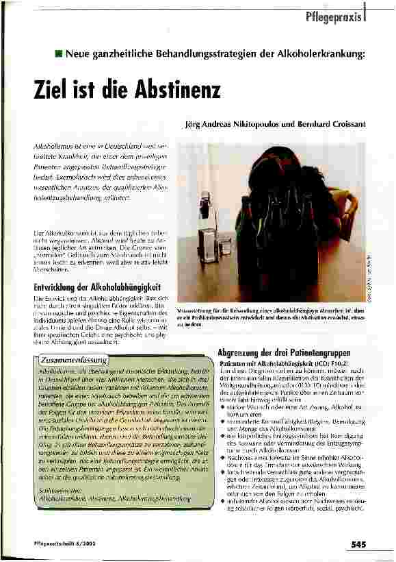 Vorschauseite 1: Ziel ist die Abstinenz