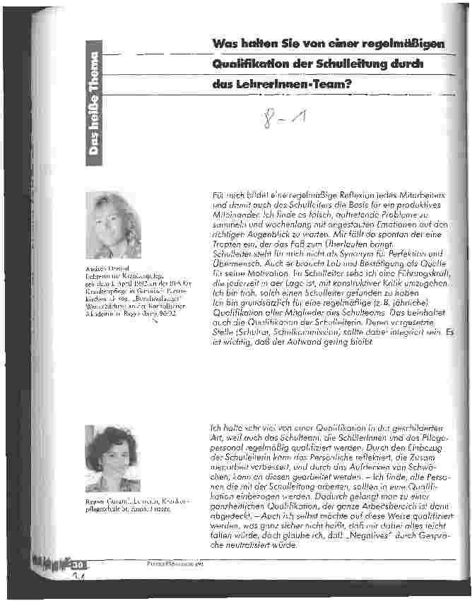 Vorschauseite 1: Was halten Sie von einer regelmäßigen Qualifikation der Schulleitung durch das LehrerInnen-Team?