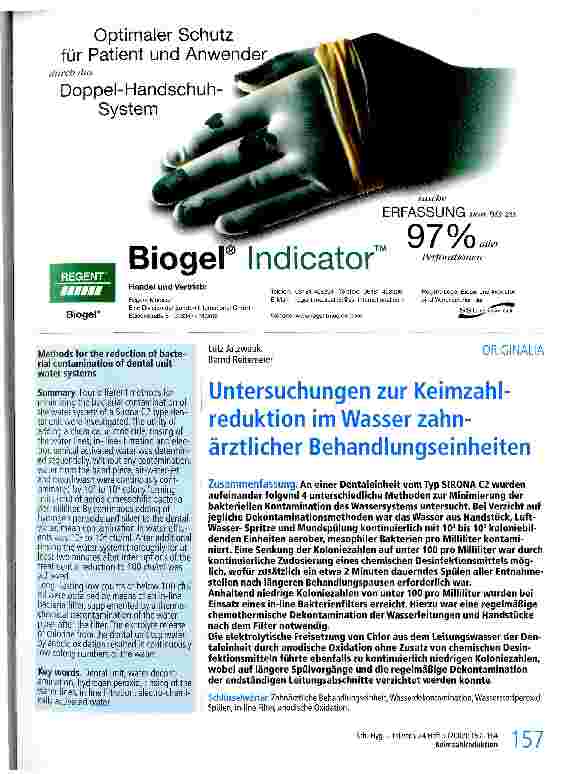 Vorschauseite 1: Untersuchungen zur Keimzahlreduktion im Wasser zahnärztlicher Behandlungseinheiten