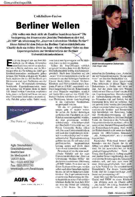 Vorschauseite 1: Berliner Wellen Unikliniken-Fusion