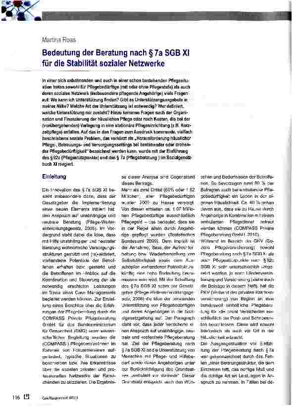 Vorschauseite 1: Bedeutung der Beratung nach § 7a SGB XI für die Stabilität sozialer Netzwerke