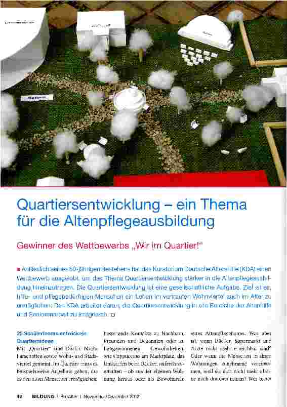 Vorschauseite 1: Quartiersentwicklung - ein Thema für die Altenpflegeausbildung