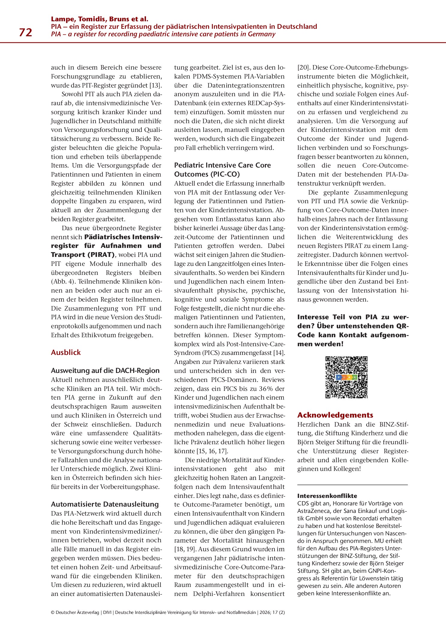 Vorschauseite 5: PIA – ein Register zur Erfassung der pädiatrischen Intensivpatienten in Deutschland
