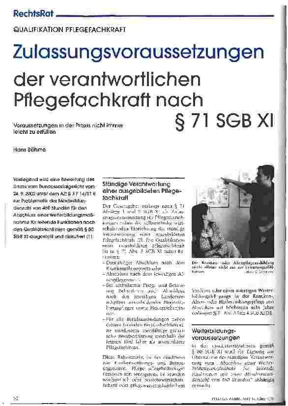 Vorschauseite 1: Zulassungsvoraussetzungen der verantwortlichen Pflegefachkraft nach § 71 SGB XI