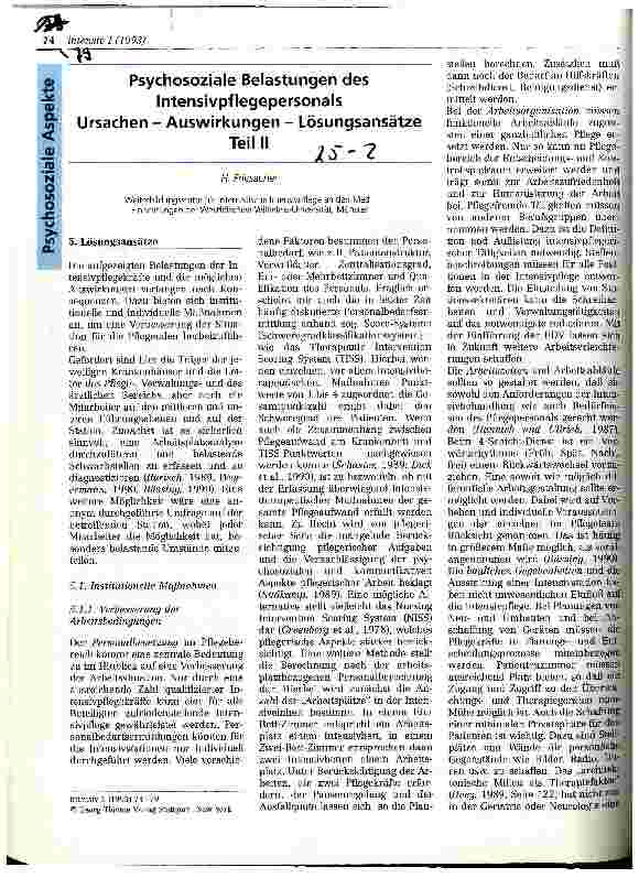 Vorschauseite 1: Psychosoziale Belastungen des Intensivpflegepersonals Ursachen - Auswirkungen - Lösungsansätze Teil 2