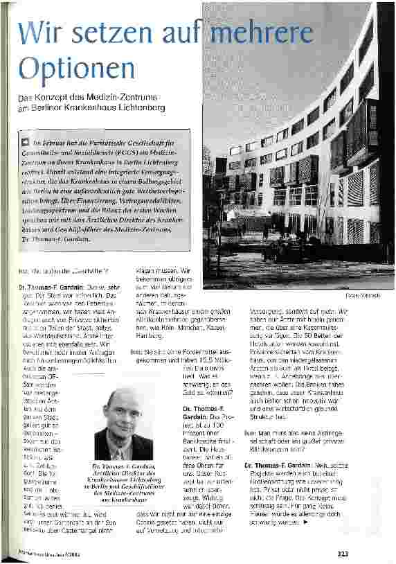 Vorschauseite 1: Wir setzen auf mehrere Optionen Das Konzept des Medizin-Zentrums am Berliner Krankenhaus Lichtenberg