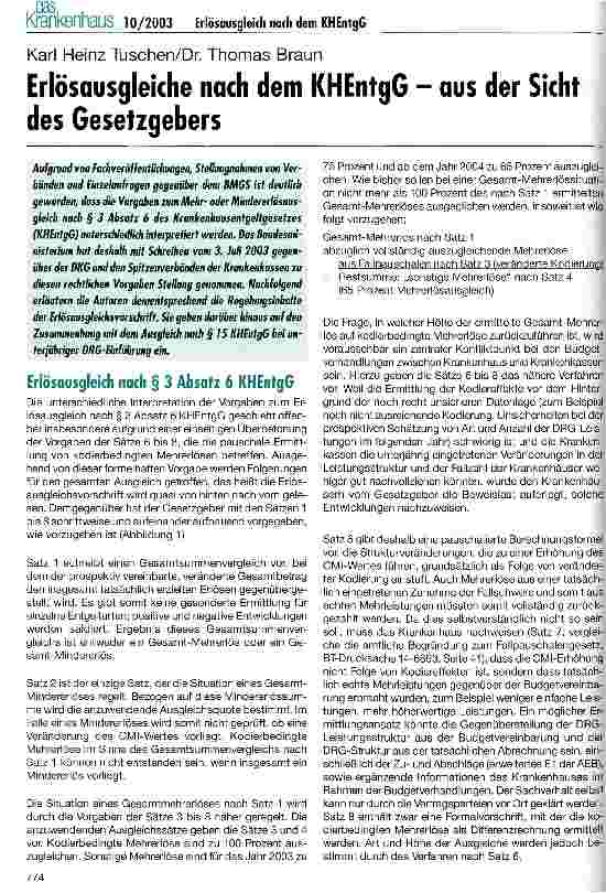 Vorschauseite 1: Erlösausgleiche nach dem KHEntgG - aus der Sicht des Gesetzgebers