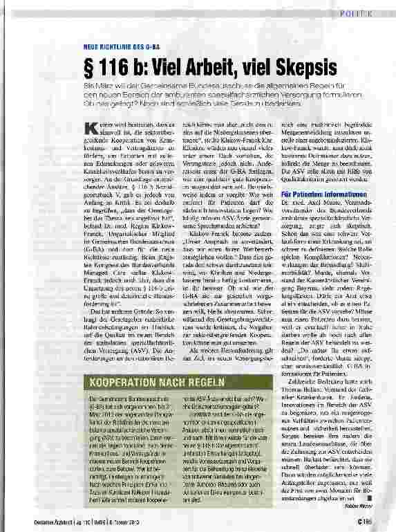 Vorschauseite 1: § 116 b: Viel Arbeit, viel Skepsis