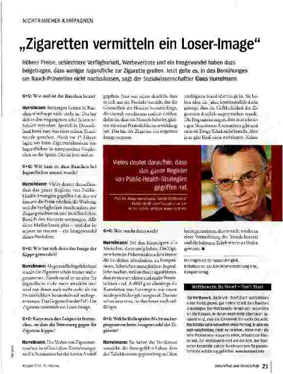 Vorschauseite 1: „Zigaretten vermitteln ein Loser-Image