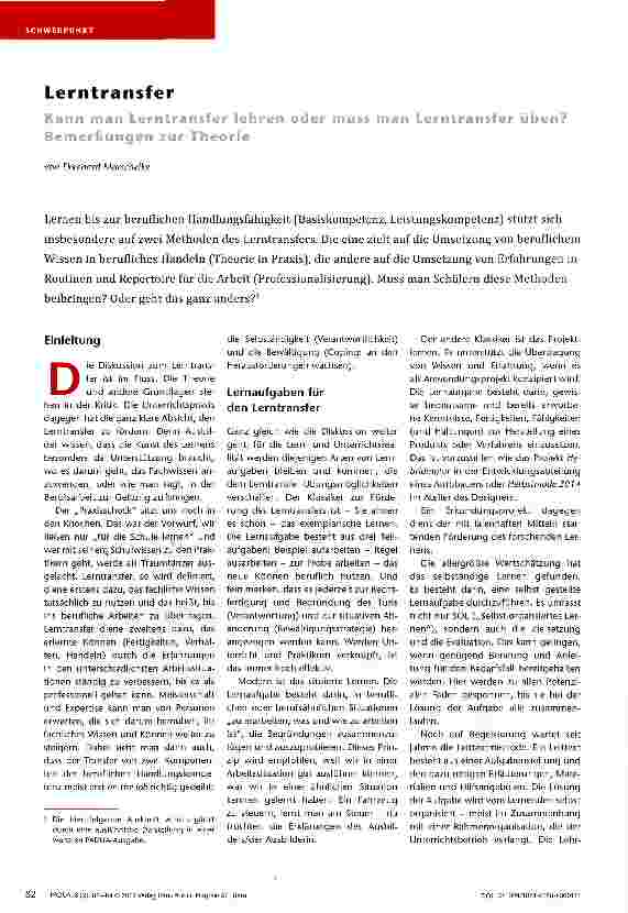 Vorschauseite 1: Kann man Lerntransfer lehren oder muss man Lerntransfer üben?
