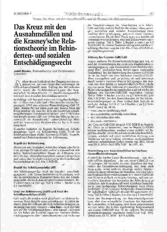 Vorschauseite 1: Das Kreuz mit den Ausnahmefällen und die Krasneysche Relationstheorie im Behindertenund sozialen Entschädigungsrecht