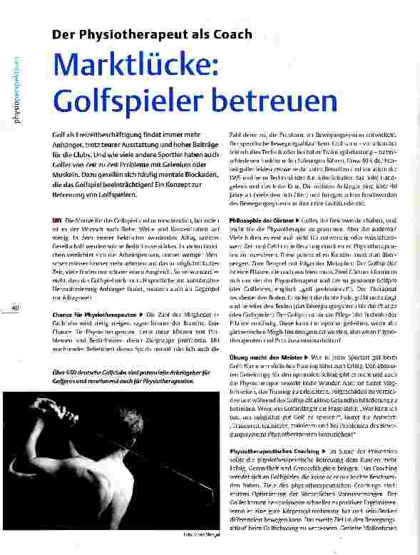 Vorschauseite 1: Der Physiotherapeut als Coach Marktlücke: Golfspieler betreuen