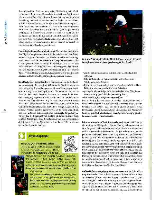 Vorschauseite 3: Der Physiotherapeut als Coach Marktlücke: Golfspieler betreuen
