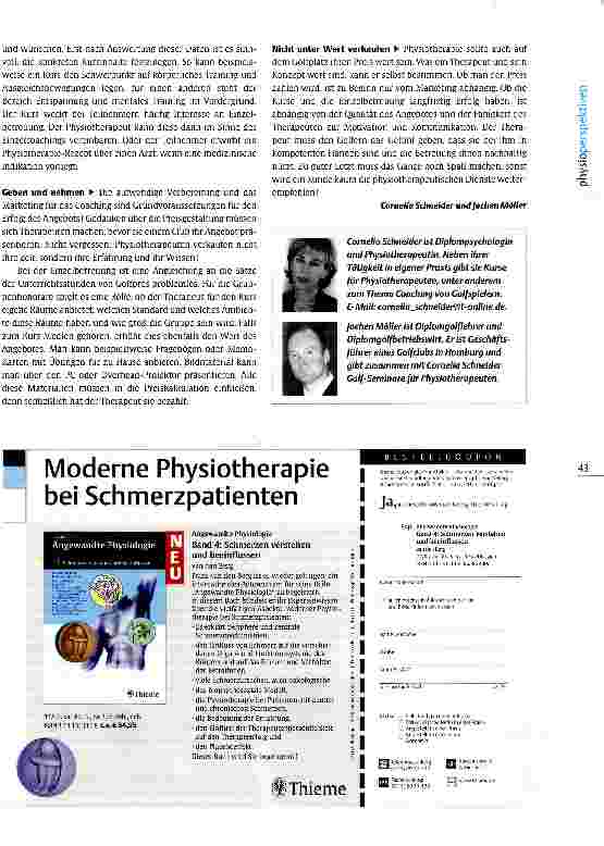 Vorschauseite 4: Der Physiotherapeut als Coach Marktlücke: Golfspieler betreuen