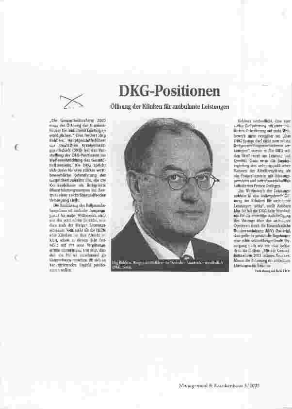 Vorschauseite 1: DKG-Positionen Öffnung der Kliniken für ambulante Leistungen