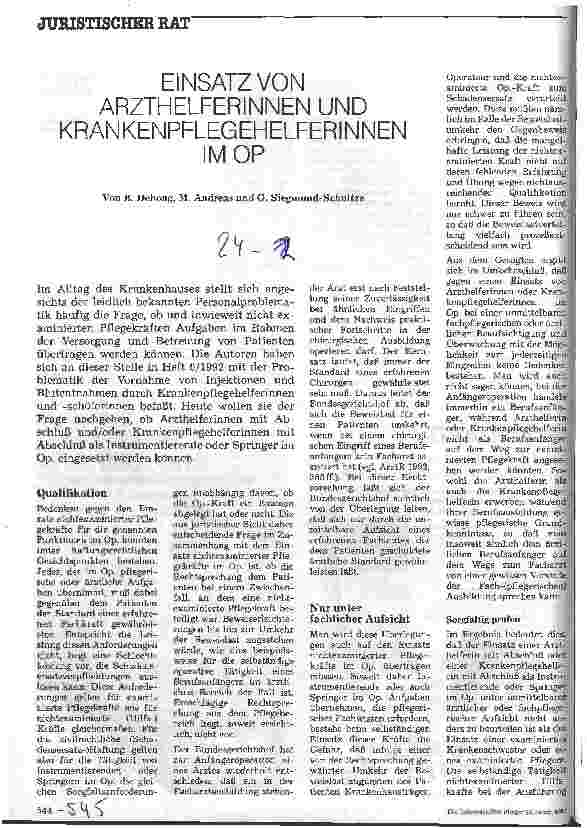 Vorschauseite 1: Einsatz von Arzthelferinnen und Krankenpflegehelferinnen im OP