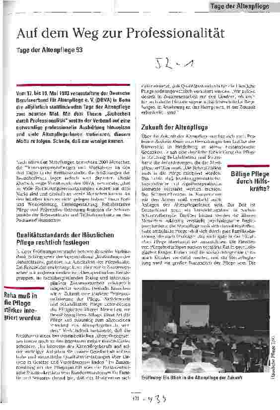 Vorschauseite 1: Auf dem Weg zur Professionalität Tage der Altenpflege 93