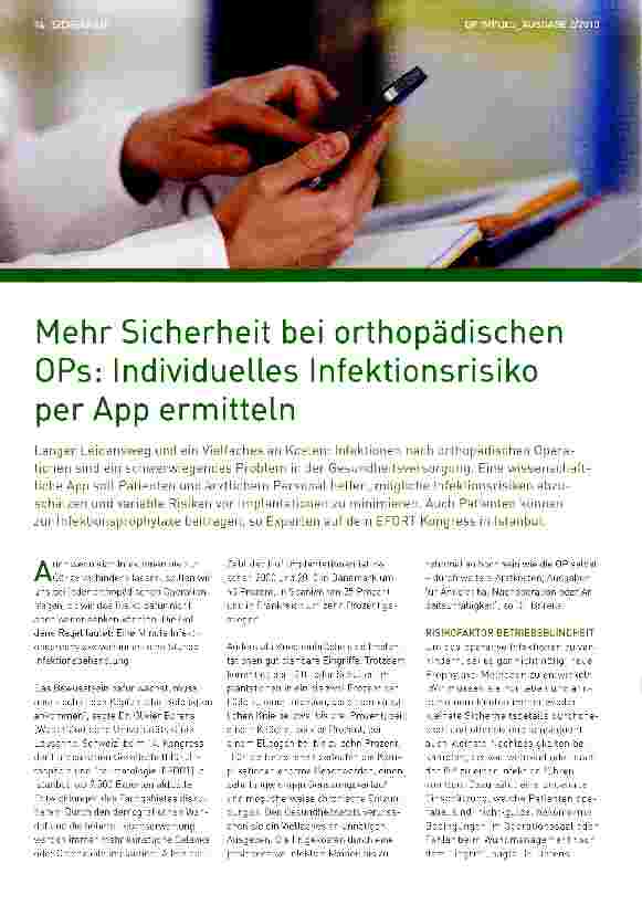 Vorschauseite 1: Mehr Sicherheit bei orthopädischen OPs: Individuelles Infektionsrisiko per App ermitteln