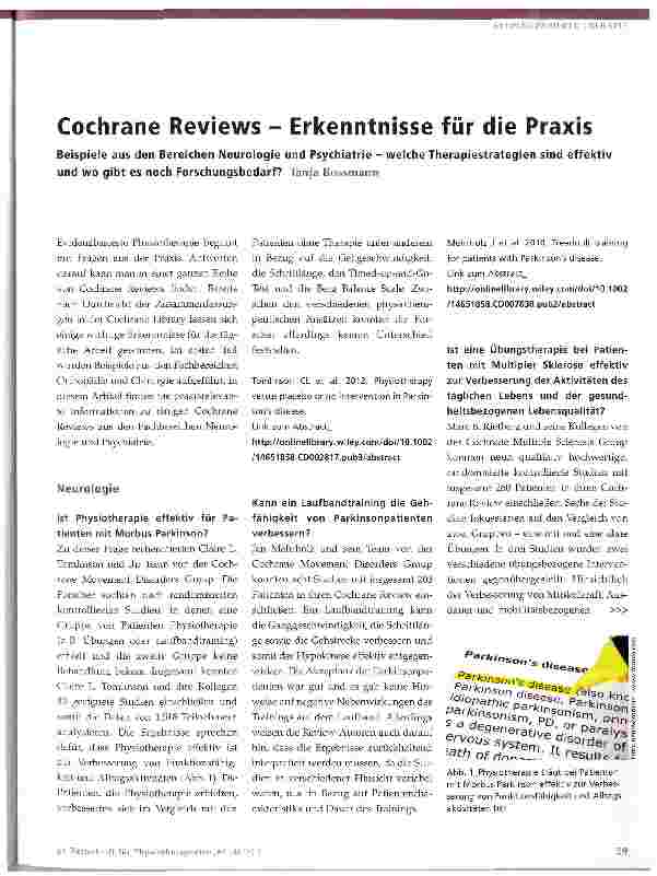 Vorschauseite 1: Cochrane Reviews - Erkenntnisse für die Praxis