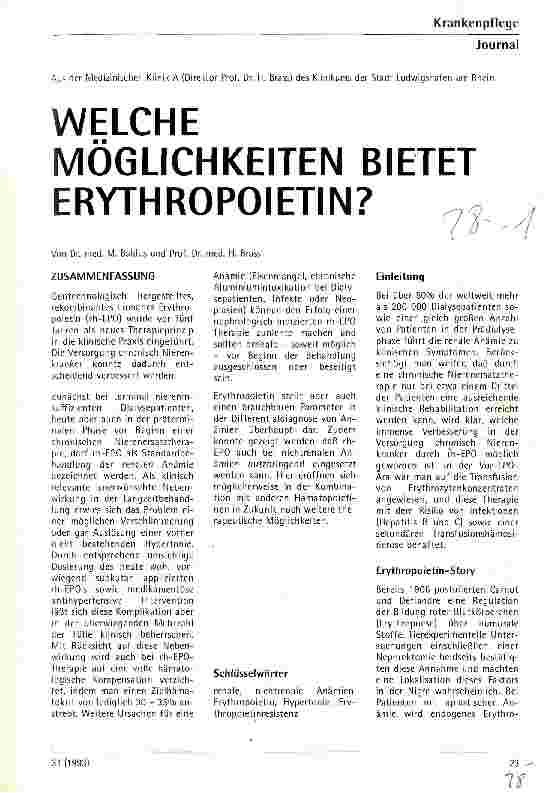 Vorschauseite 1: Welche Möglichkeiten bietet Erythropoietin?