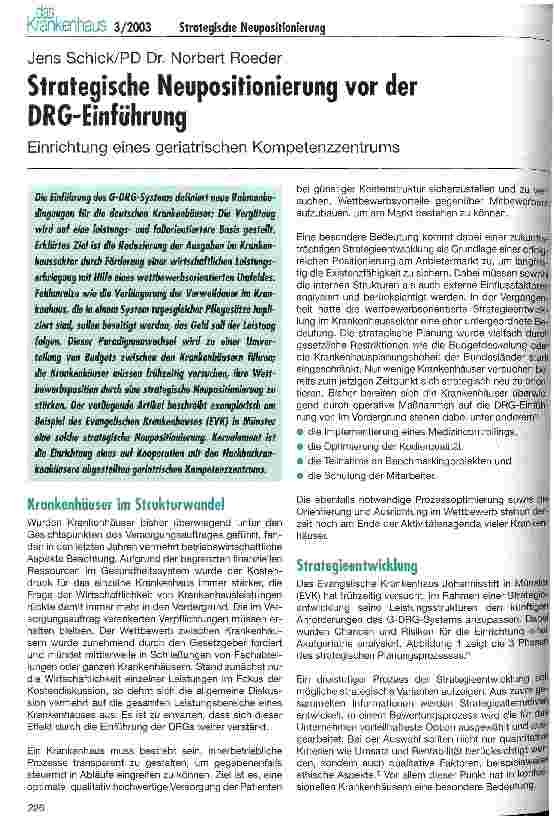Vorschauseite 1: Strategische Neupositionierung vor der DRG-Einführung