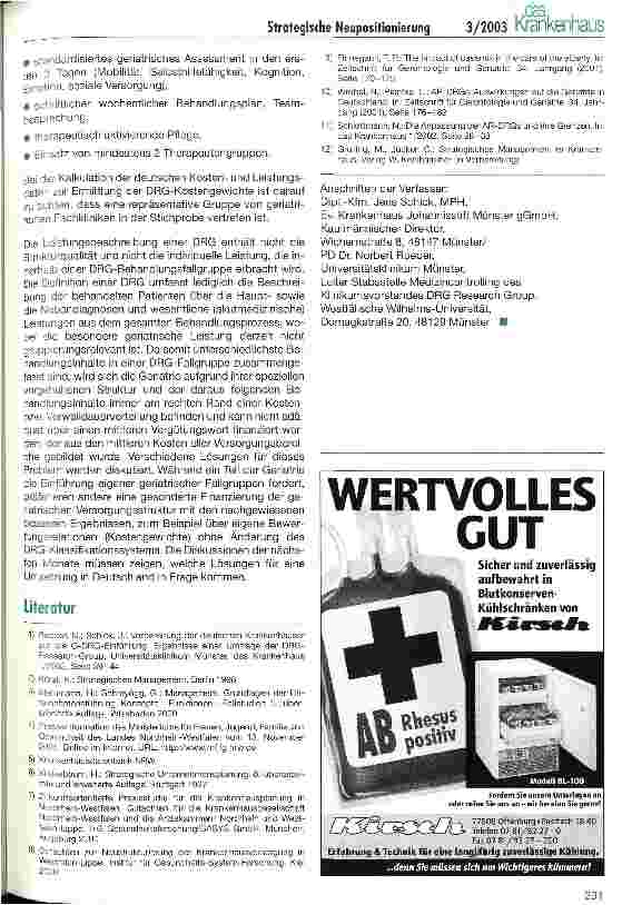 Vorschauseite 6: Strategische Neupositionierung vor der DRG-Einführung