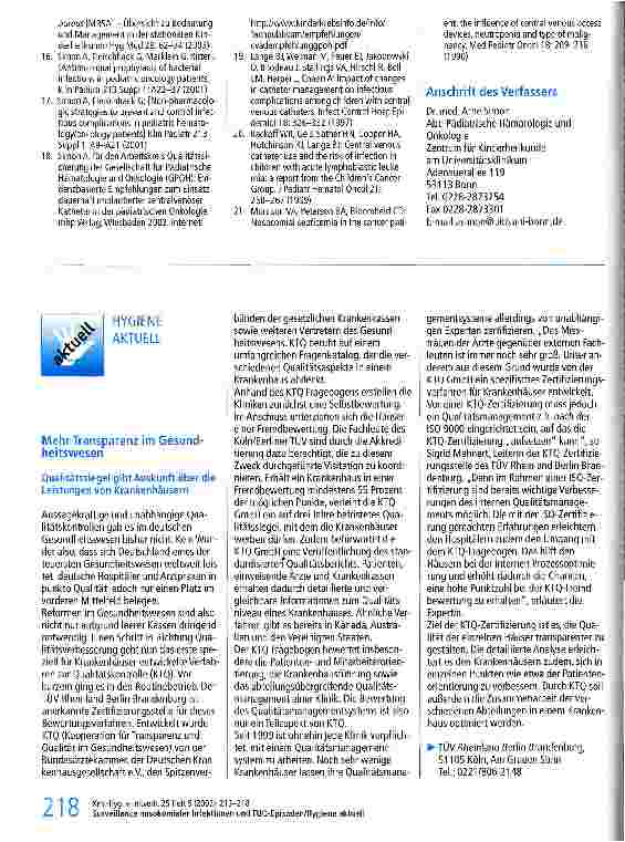 Vorschauseite 6: Surveillance nosokomialer Infektionen und FUO-Episoden in der pädiatrischen Onkologie mit dem Onkopäd NKI Modul
