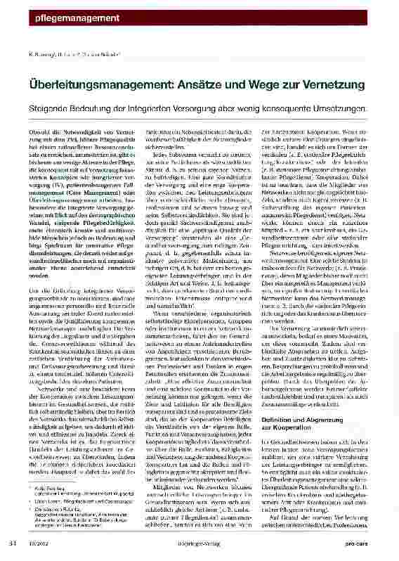 Vorschauseite 1: Überleitungsmanagement: Ansätze und Wege zur Vernetzung