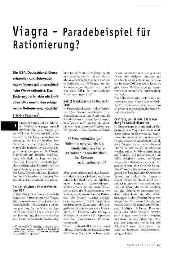 Vorschauseite 1: Viagra - Paradebeispiel für Rationierung?
