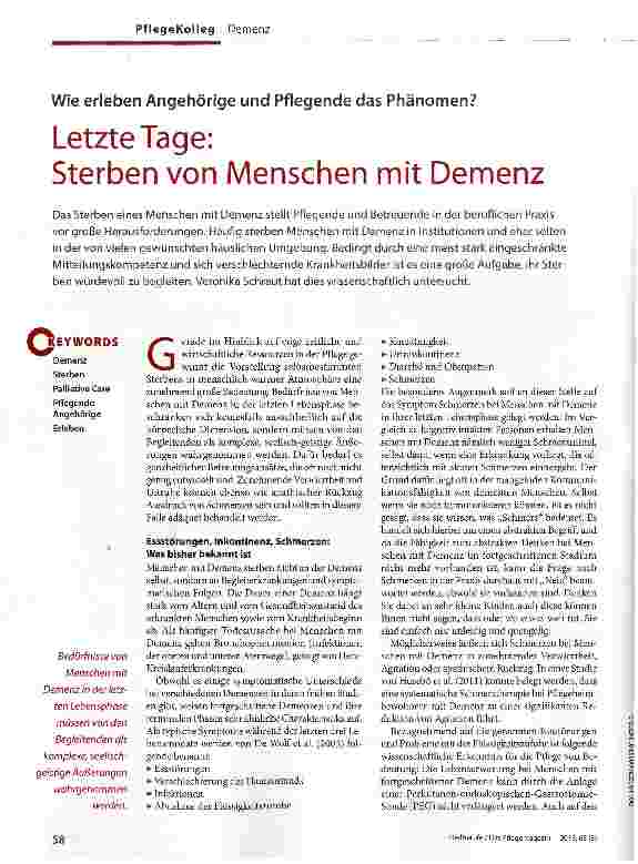 Vorschauseite 1: Letzte Tage: Sterben von Menschen mit Demenz