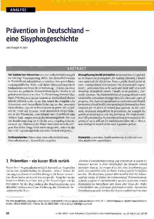 Vorschauseite 1: Prävention in Deutschland eine Sisyphosgeschichte