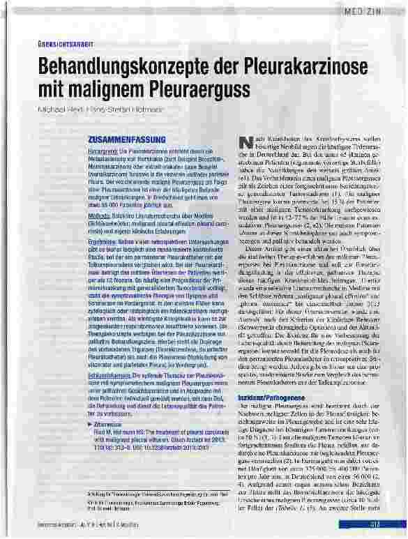 Vorschauseite 1: Behandlungskonzepte der Pleurakarzinose mit malignem Pleuraerguss