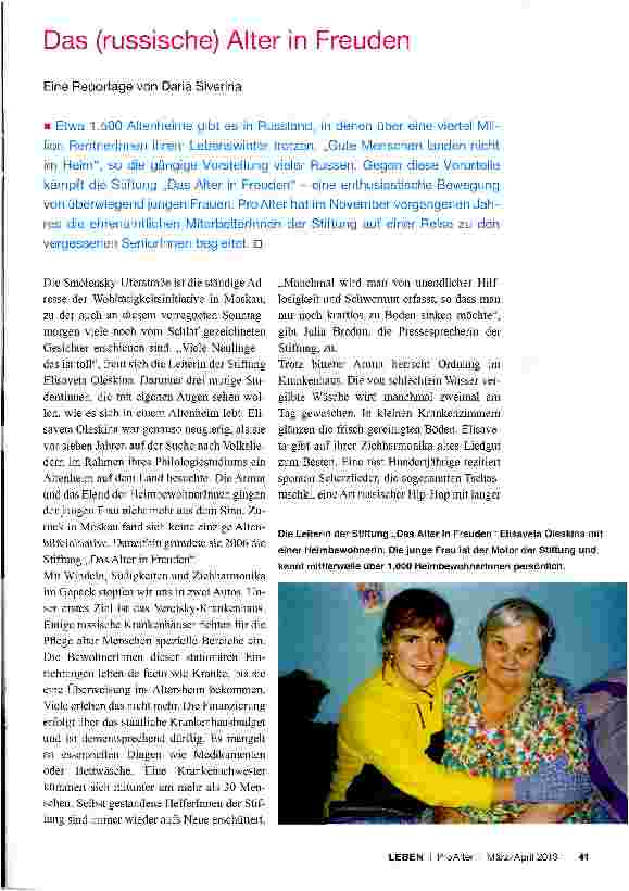 Vorschauseite 2: Das (russische) Alter in Freuden Eine Reportage von Daria Siverina