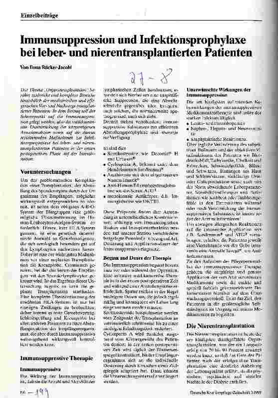 Vorschauseite 1: Immunsuppression und Infektionsprophylaxe bei leberund nierentransplantierten Patienten